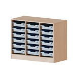 ErgoTray Regal, 3reihig, 2 OH, fahrbar, 18 flache Boxen, B/H/T 104,5x82x40cm 
